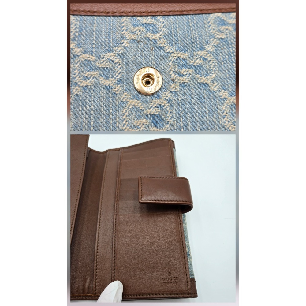 Gucci GG Monogram Denim Leather Long Wallet Blue Brown COA - Picture 10 of 13